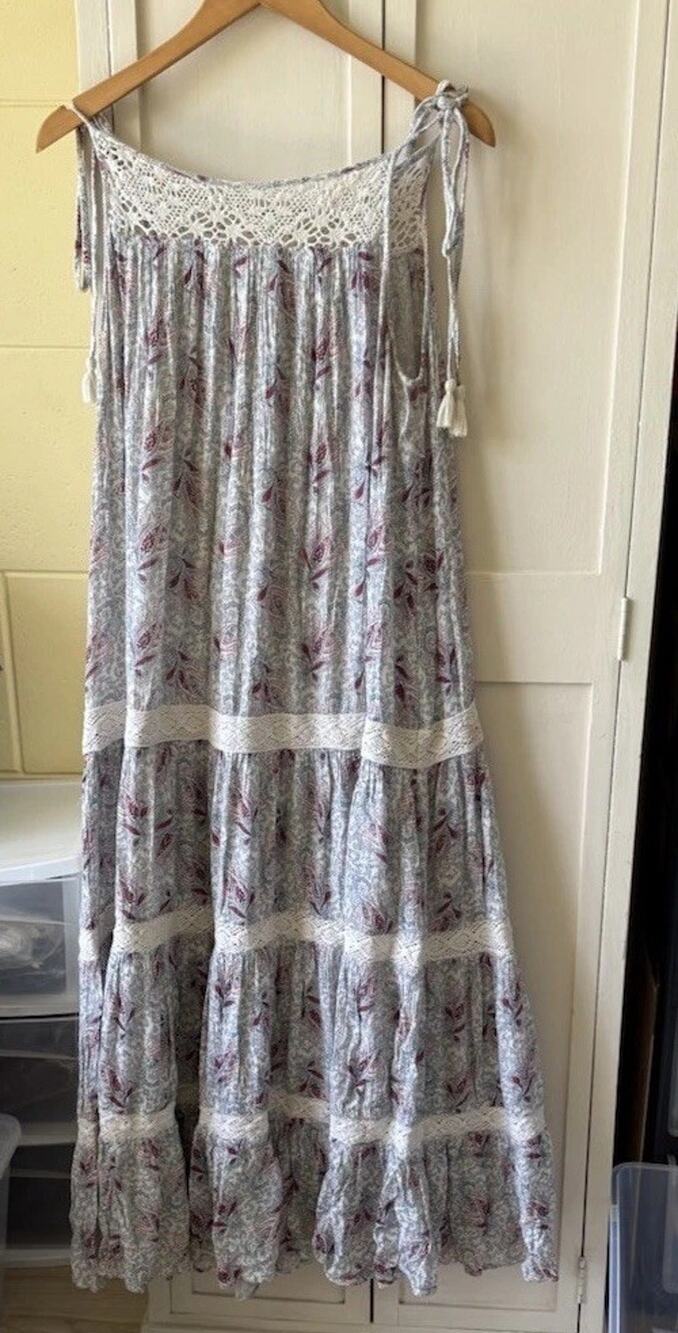 Denim & Supply Ralph Lauren XL Floral Printed Maxi Dress Crochet Lace Boho